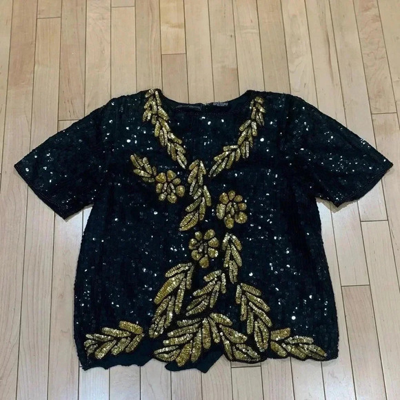 Vintage Sequin back and gold top size small jewel queen - Picture 1 of 9